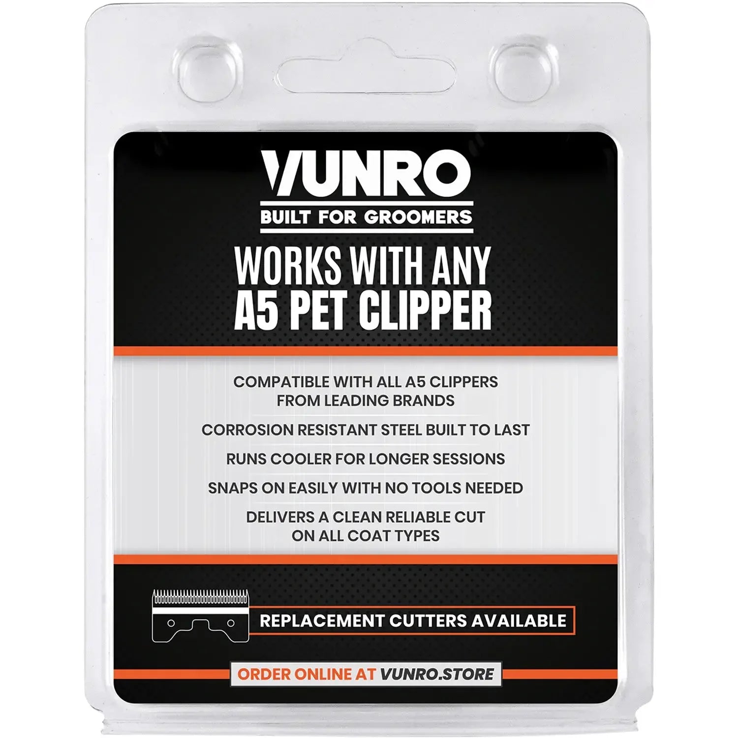 VUNRO 4FW Wide Blue Steel dog clipper blade retail pack back